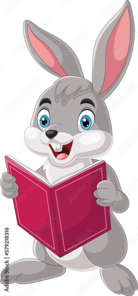 Cartoon rabbit reading a book Stock Vector | Adobe Stock