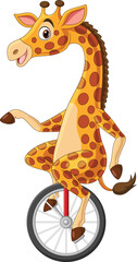 Wall Mural - cartoon giraffe riding one wheel bike