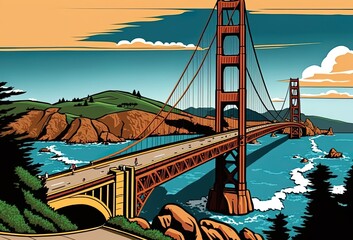 golden gate bridge in san francisco, california, united states, as seen from marin head. generative 