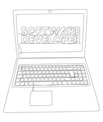 Aufkleber - One continuous line of Laptop with Software Developer word. Thin Line Illustration vector concept. Contour Drawing Creative ideas.