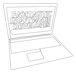 Aufkleber - One continuous line of Laptop with Fantastic Software Developer word. Thin Line Illustration vector concept. Contour Drawing Creative ideas.