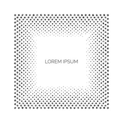 Poster - Dotted square frame background. Black random dots faded border. Vintage stippled frame with space for text. Graphic design template. Vector element
