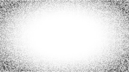 Poster - Halftone radial texture. Comic style grain background. Pop art faded textured frame. Grunge sand speckles effect. Dotted particles print wallpaper. Pixelated gradient vector backdrop 