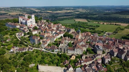 Wall Mural - 4K aerial footage of Vezelay, a commune in the department of Yonne in the north-central French region of Bourgogne-Franche-Comté