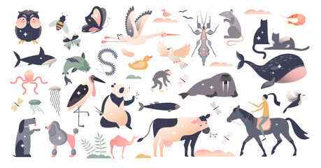 animals set with various wildlife mammal species collection tiny person concept, transparent backgro