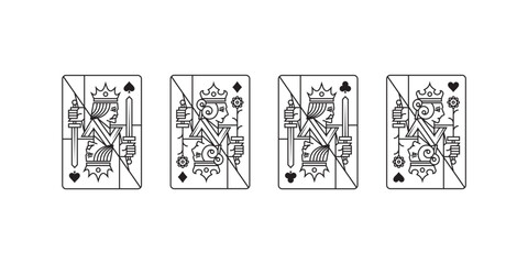 Set of King and queen playing card hearts, spade, diamond and club, royal cards black lines vector design illustration