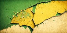 Peeling Paint On A Wall, Old Cracked Yellow Green Texture Background, Generative Ai