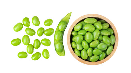 Wall Mural - edamame green soy beans in wood bowl isolated on  transparent png