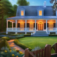 Wall Mural - A country house with a wrap around porch 1_SwinIRGenerative AI