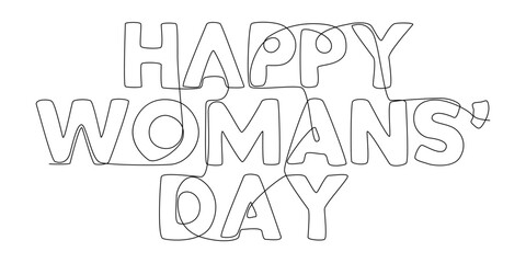 Fototapete - One continuous line of Happy Women's Day word. Thin Line Illustration vector concept. Contour Drawing Creative ideas.