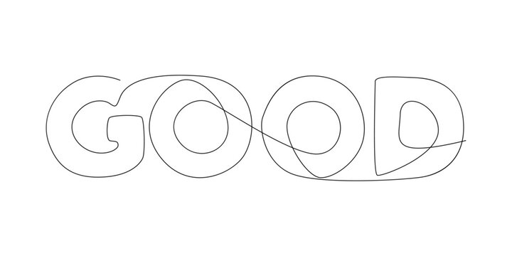 One continuous line of Good word. Thin Line Illustration vector concept. Contour Drawing Creative ideas.