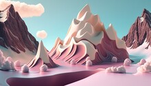 Mountain Range Made Entirely Of Ice Cream Digital Art Illustration, Generative AI