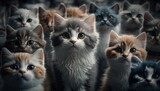 Fototapeta Most - A collection of cats in various sizes and breeds facing the viewer, lot of cats in the scene, street cats, GENERATIVE AI
