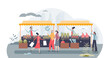Farmers market scene with grocery assortment kiosks tiny person concept, transparent background. Direct sales from farmer to customer in bazaar style retail square illustration.