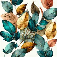 Wall Mural - Beautiful colorful leaves. Abstract background or wallpaper. Printable artwork. Generative AI.