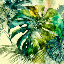 Beautiful Colorful Tropical Leaves. Abstract Background Or Wallpaper. Printable Artwork. Generative AI.