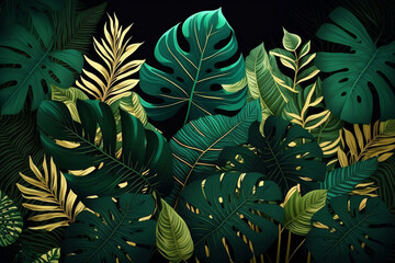  xotic Tropical Leaves Background, Generative AI