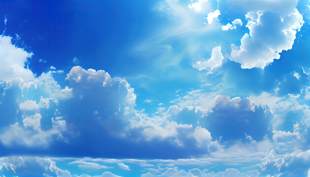 Sunny Day Background Blue Sky with White Cumulus Clouds Natural Summer or Spring Background AI Generative