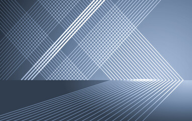 Poster - abstract modern architecture background, 3d illustration, horizontal, The silver lines construct the spatial background of extending the sense of space science and technology