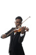 © Make_story Studio - African american man in suit plays the violin in studio against white background