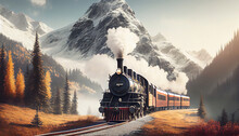 A Steam Train Driving Through The Schweizer Alpen Scenic Landscape Generative AI
