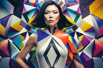 Wall Mural - portrait of a futuristic woman on colorful background