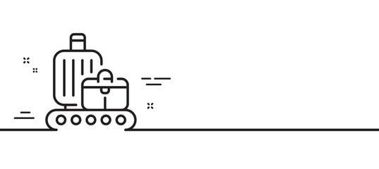 Poster - Baggage belt line icon. Travel bag claim sign. Handbag luggage symbol. Minimal line illustration background. Baggage belt line icon pattern banner. White web template concept. Vector