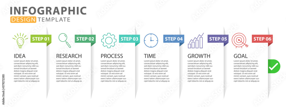 Стоковий вектор Infographic template. 6 Step timeline journey, Flat ...
