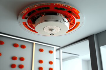 Poster - fire sprinkler system in ceiling with automatic activation. Generative AI