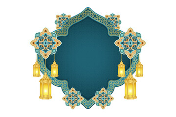 Wall Mural - Islamic ornament template for background, banner, poster, cover design, envelope, social media feed. Ramadan Kareem and eid mubarak 2023 concept, blue background, muslim lantern, pattern