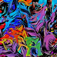 Poster - Abstract psychedelic fractal background of stylized watercolor illustration, colored chaotically blurred spots and paint strokes of different sizes and shapes