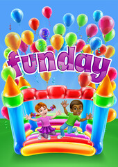 Sticker - Children jumping and bouncing on a kids bouncy inflatable castle house