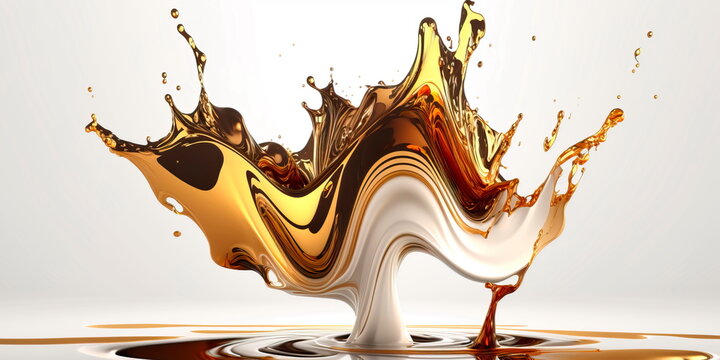 Gold Fluid splash, swirl on white. Luxury golden flow. Generative AI