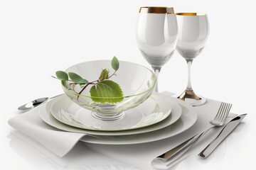 Sticker - Beautiful table setting isolated on white. Generative AI