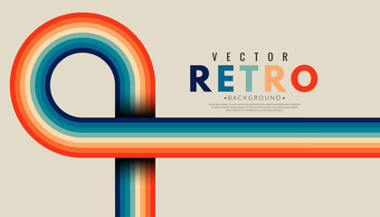Wall Mural - abstract minimalist retro background with rounded stripe elements. 70s lines background. graphic vec