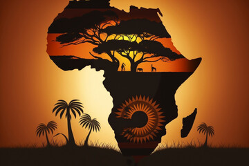 africa day on may 25. continent of africa artistic drawn grunge textured map illustration on black b