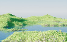 Green Grassland With Lakes, 3d Rendering.