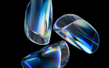 Colorful curve glass with dispersion, 3d rendering.