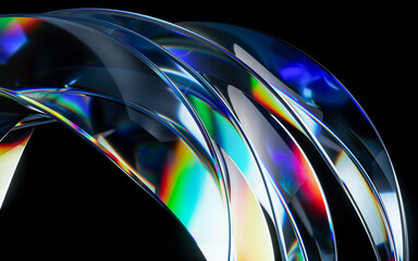 Poster - Colorful curve glass with dispersion, 3d rendering.