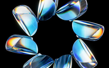 Poster - colorful curve glass with dispersion, 3d rendering.