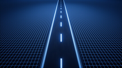 Poster - Highway road with digital space background, 3d rendering.