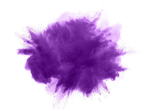 abstract powder splatted background. purple powder explosion on transparent background. colored clou