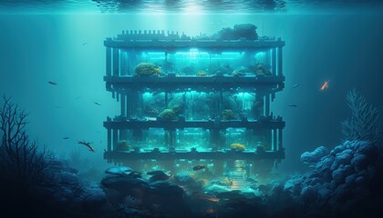 Poster - The building is under water.Generative AI