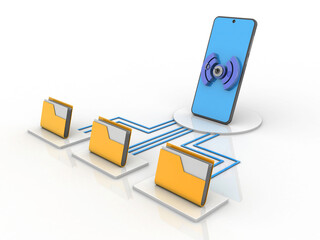Poster - 3d illustration Transmitter mobile WiFi with folder network
