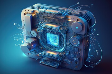 Aufkleber - The concept of digital innovation, the motherboard.Generative AI