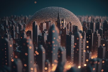 Aufkleber - Modern concept of urban landscape and communication network.Generative AI