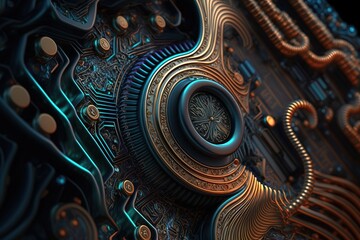 Poster - The background of the printed circuit board is dark.Generative AI