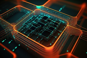 Poster - The background of the printed circuit board is dark.Generative AI