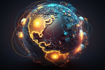 Poster - Connecting lines all over the Earth.Generative AI