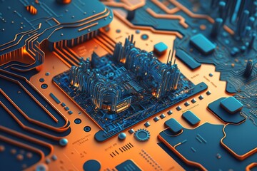 Aufkleber - Abstract technology printed circuit board.Generative AI